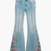 Jeans Trousers with Flower Topstitching