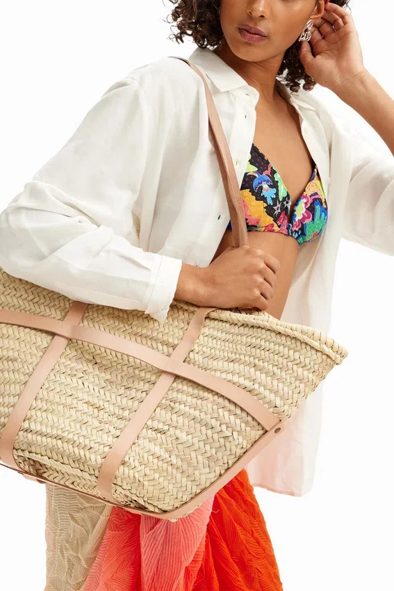 L Leather Wicker Basket L Leather Wicker Basket