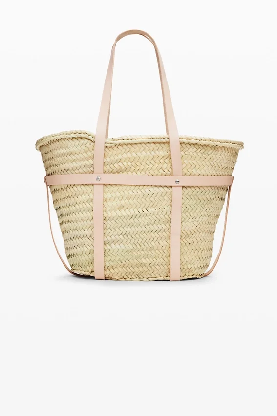 L Leather Wicker Basket L Leather Wicker Basket