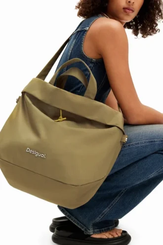 L Reversible Nylon Tote Bag