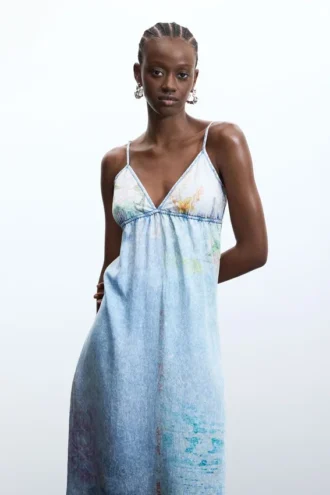 Long Denim Strappy Dress