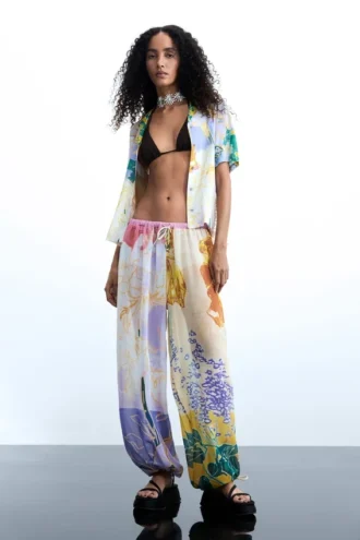 Long Floral Print Trousers