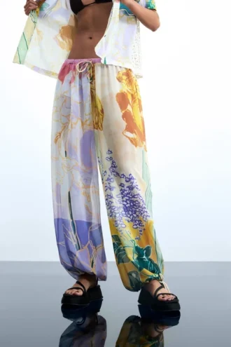 Long Floral Print Trousers