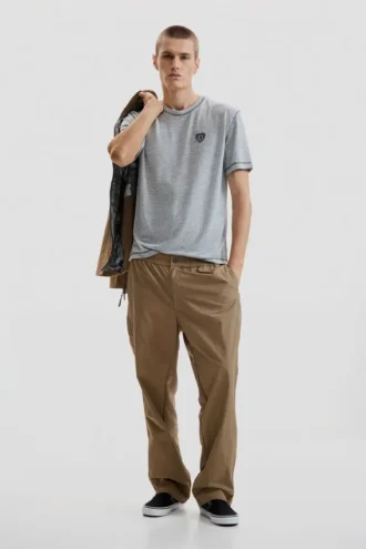 Long Mixed-Fabric Trousers