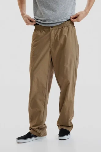 Long Mixed-Fabric Trousers