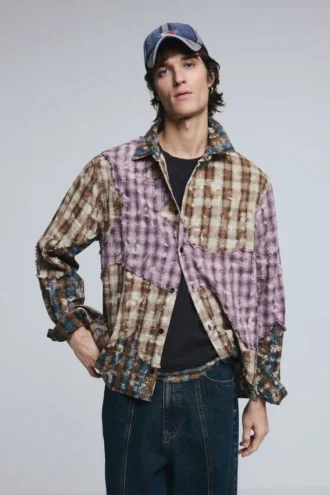 Long-Sleeved Checked Patch Shirt