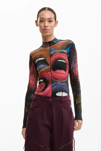 Long-Sleeved T-Shirt with High Neck