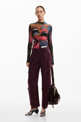 Long-Sleeved T-Shirt with High Neck
