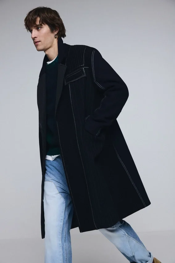Long Striped Wool Coat Long Striped Wool Coat