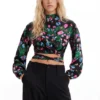 M. Christian Lacroix Cropped Floral Blouse