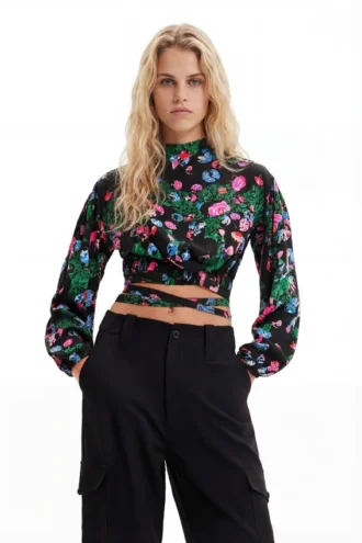 M. Christian Lacroix Cropped Floral Blouse