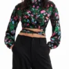 M. Christian Lacroix Cropped Floral Blouse