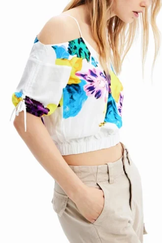 M. Christian Lacroix Short Gathered Floral Blouse
