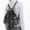 Medium Braided Backpack with Flowers