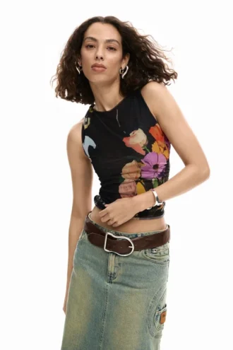 Mesh T-Shirt with Flowers