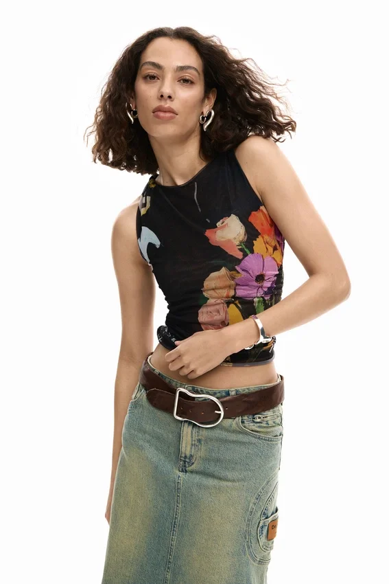 Mesh T-Shirt with Flowers Mesh T-Shirt with Flowers