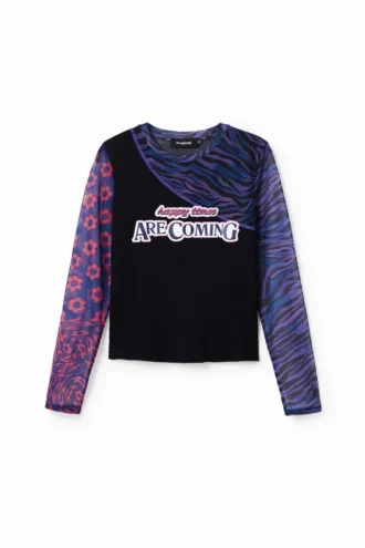 Patchwork Tulle T-Shirt with Message
