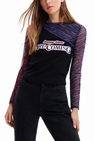 Patchwork Tulle T-Shirt with Message