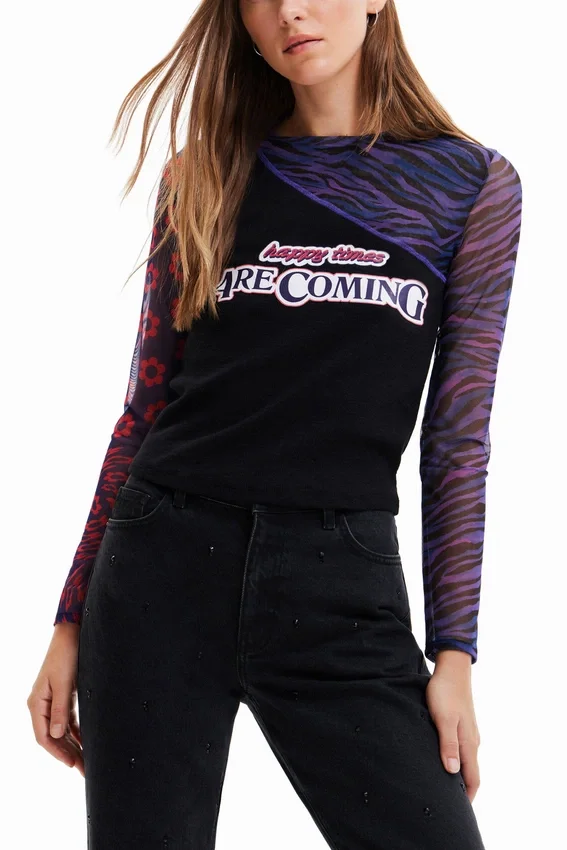 Patchwork Tulle T-Shirt with Message Patchwork Tulle T-Shirt with Message