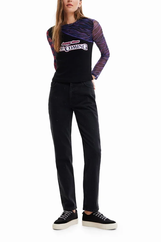 Patchwork Tulle T-Shirt with Message Patchwork Tulle T-Shirt with Message