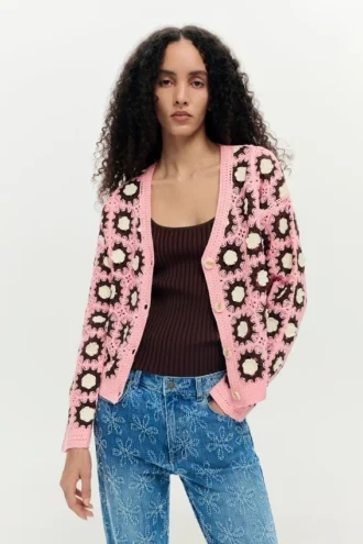 Pink Crochet Cardigan