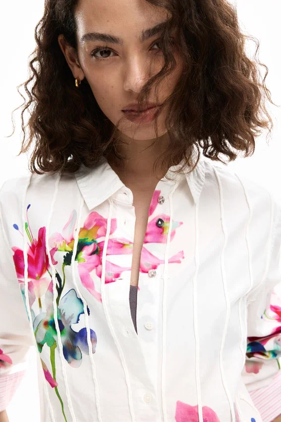 Pleated Long-Sleeve Floral Shirt Pleated Long-Sleeve Floral Shirt