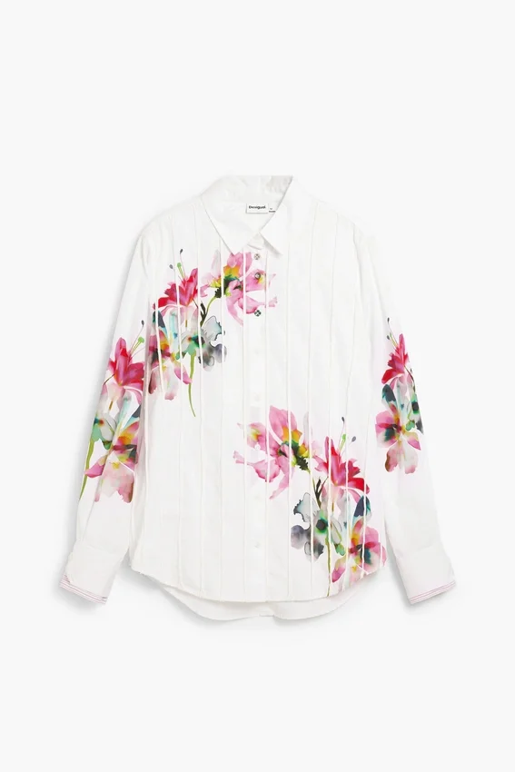 Pleated Long-Sleeve Floral Shirt Pleated Long-Sleeve Floral Shirt