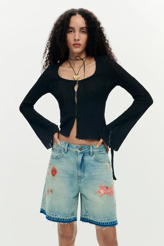 Printed Denim Bermuda Printed Denim Bermuda