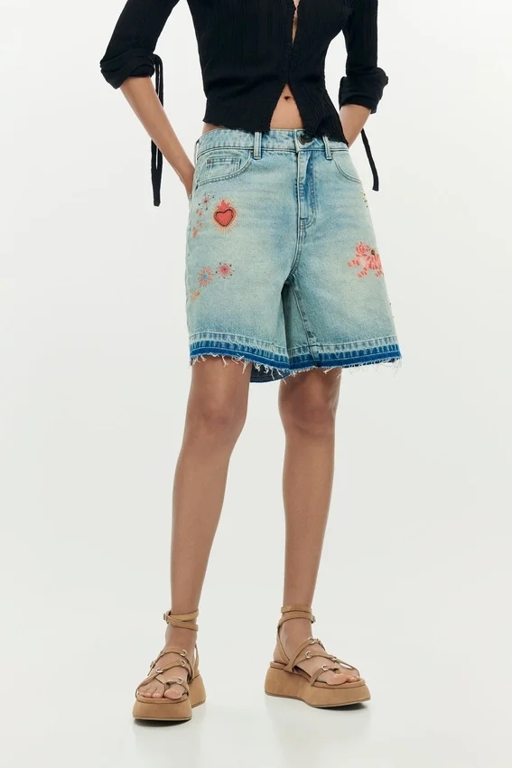 Printed Denim Bermuda Printed Denim Bermuda