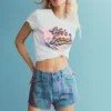 Printed Denim Shorts