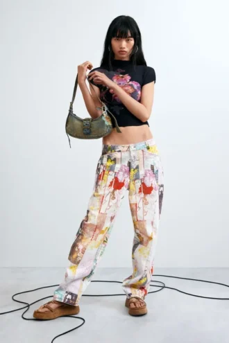 Printed Denim Trousers