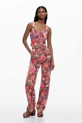 Printed Denim Trousers