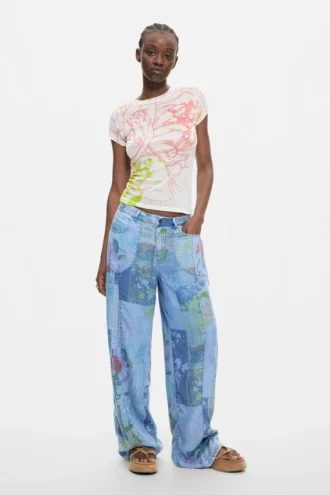 Printed Denim Trousers