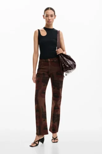 Printed Denim Trousers