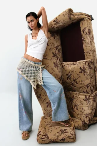 Printed Denim Trousers