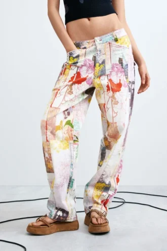 Printed Denim Trousers