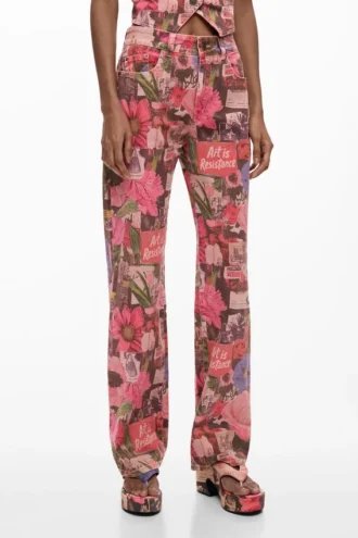 Printed Denim Trousers