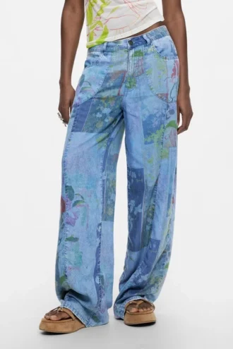 Printed Denim Trousers