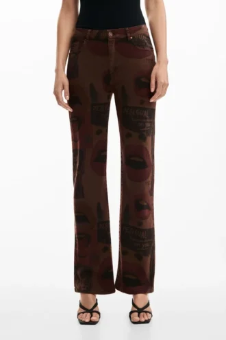 Printed Denim Trousers