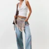 Printed Denim Trousers