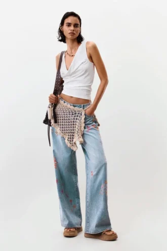 Printed Denim Trousers