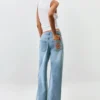 Printed Denim Trousers