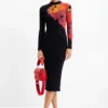 Ribbed Floral Midi Dress Ribbed Floral Midi Dress