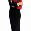 Ribbed Floral Midi Dress Ribbed Floral Midi Dress