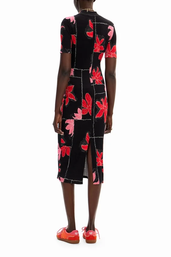 Ribbed Floral Midi Dress Ribbed Floral Midi Dress