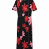Ribbed Floral Midi Dress Ribbed Floral Midi Dress