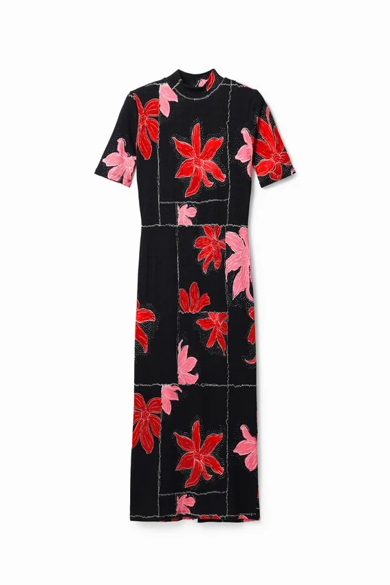 Ribbed Floral Midi Dress Ribbed Floral Midi Dress