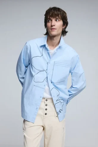 Shirt with Embroidered Topstitching