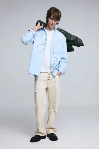 Shirt with Embroidered Topstitching
