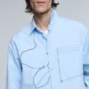 Shirt with Embroidered Topstitching